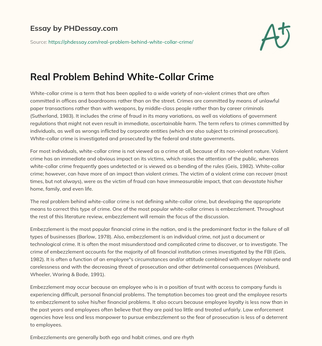 Real Problem Behind White-Collar Crime essay