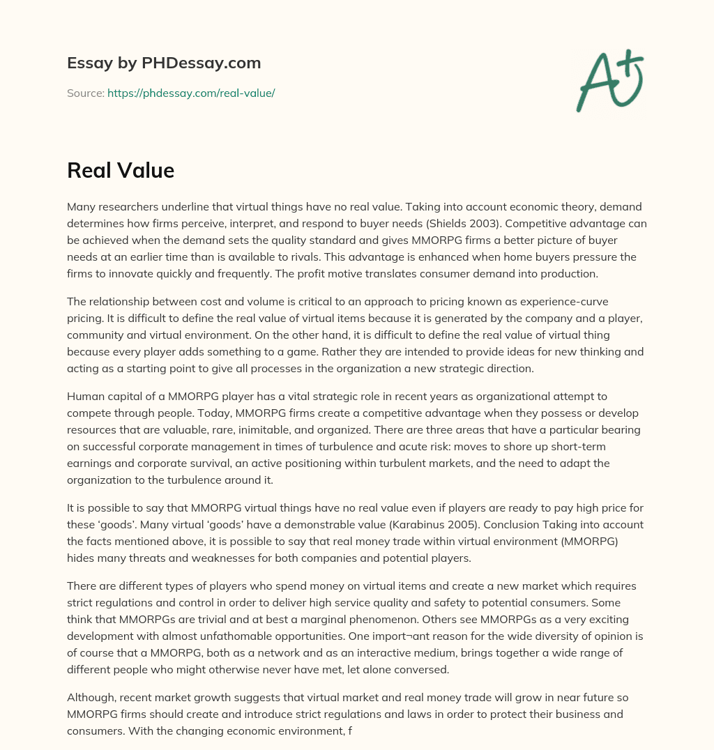 Real Value essay