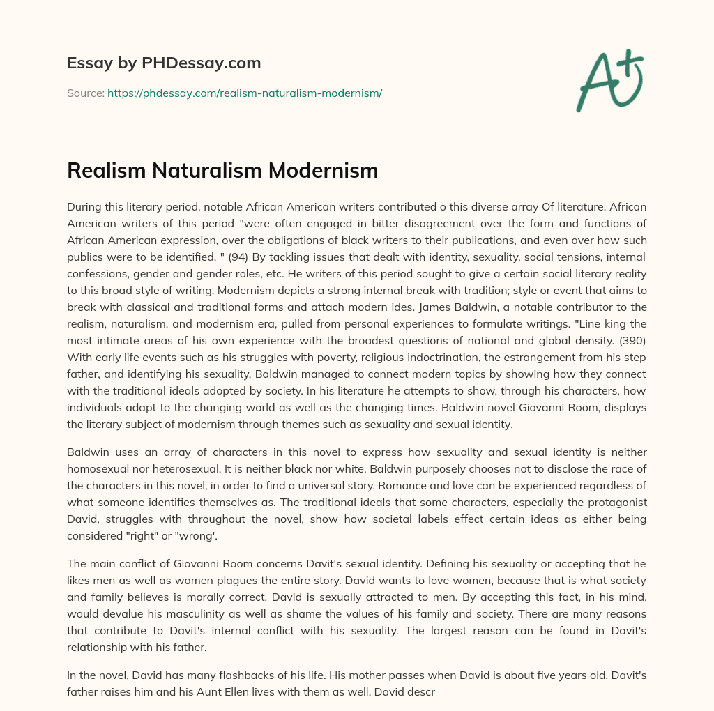 Realism Naturalism Modernism essay