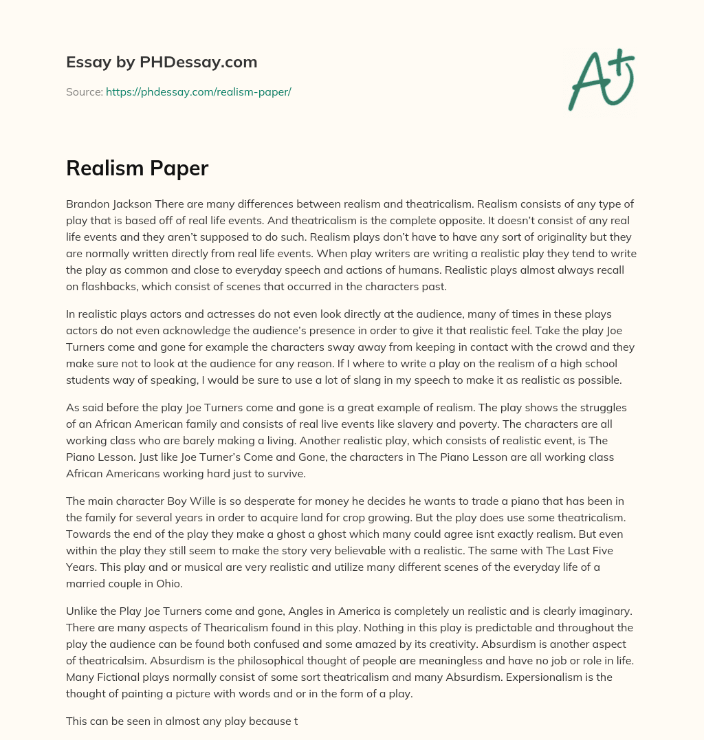 Realism Paper essay