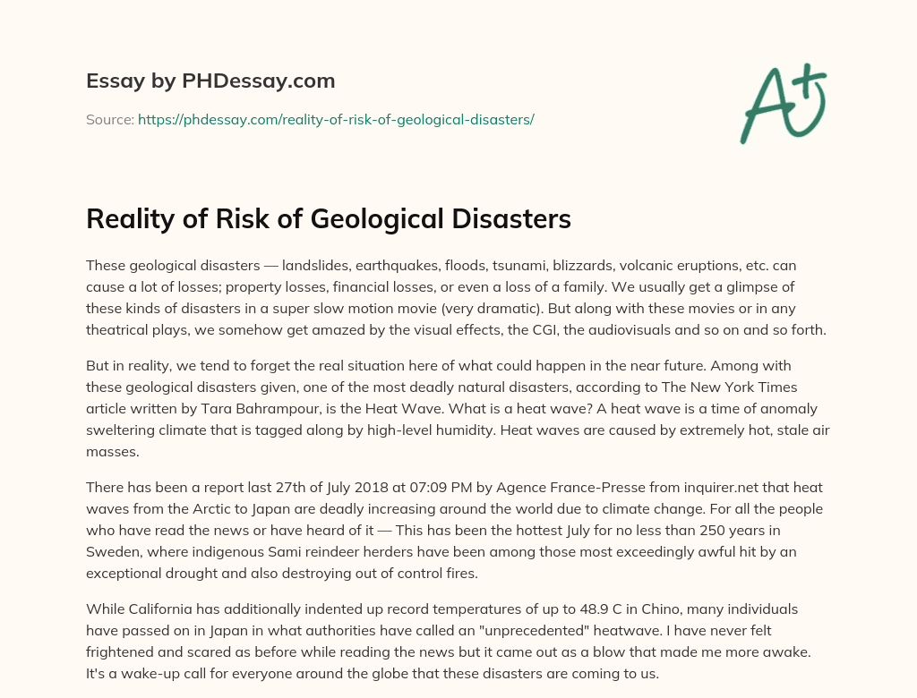Reality of Risk of Geological Disasters essay