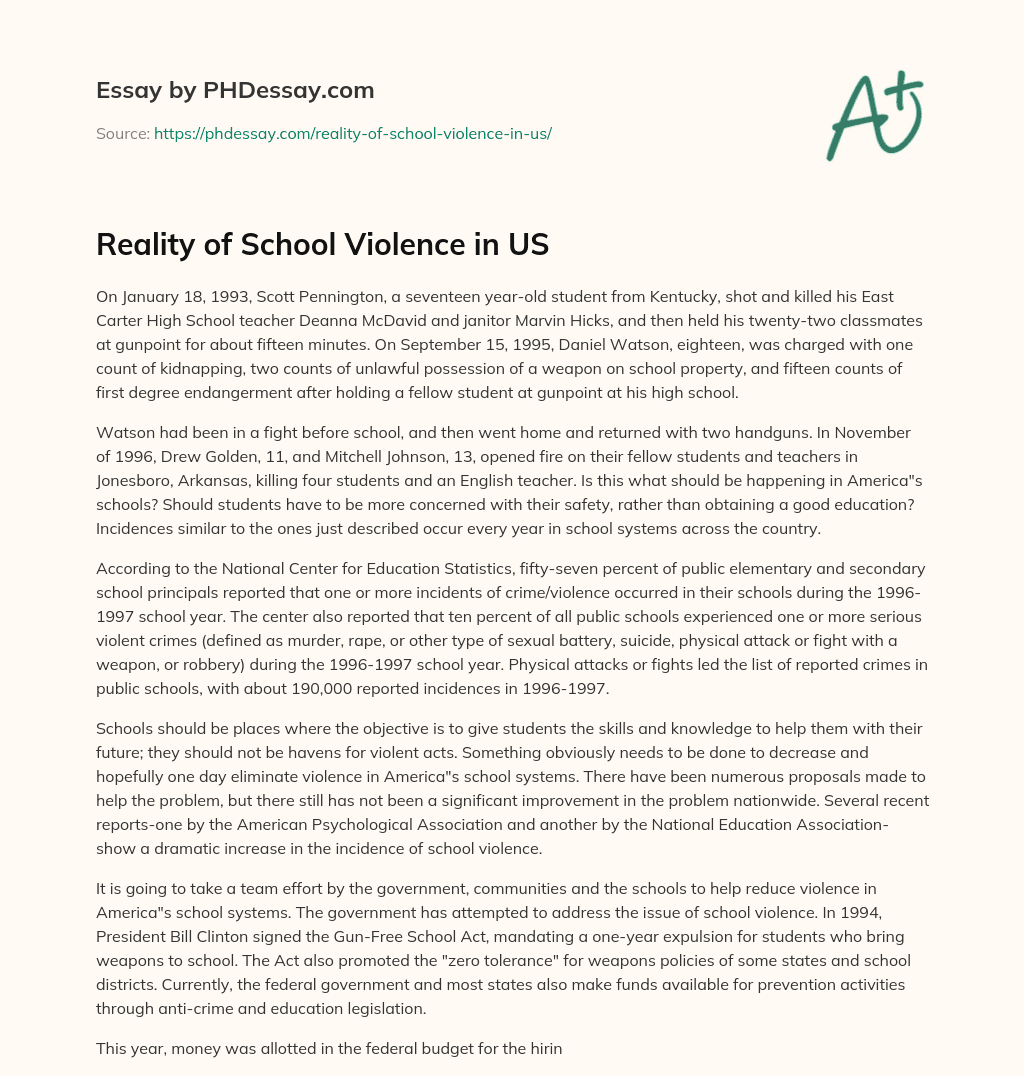 Reality of School Violence in US essay