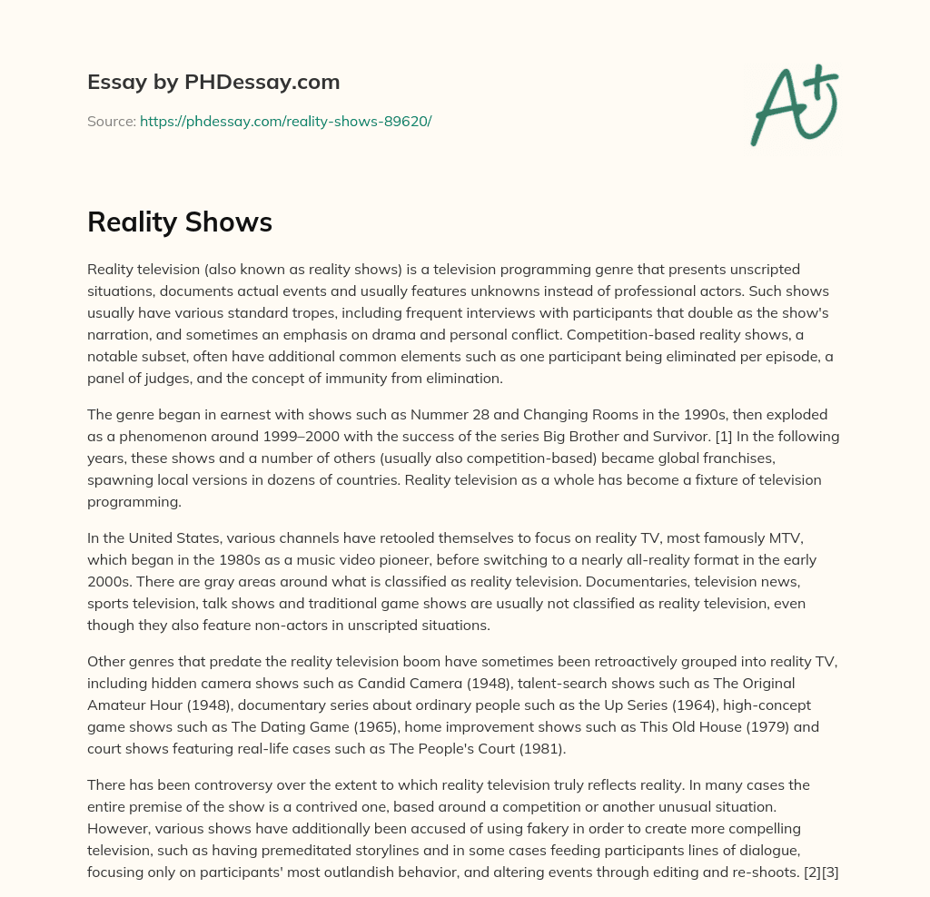 Reality Shows essay