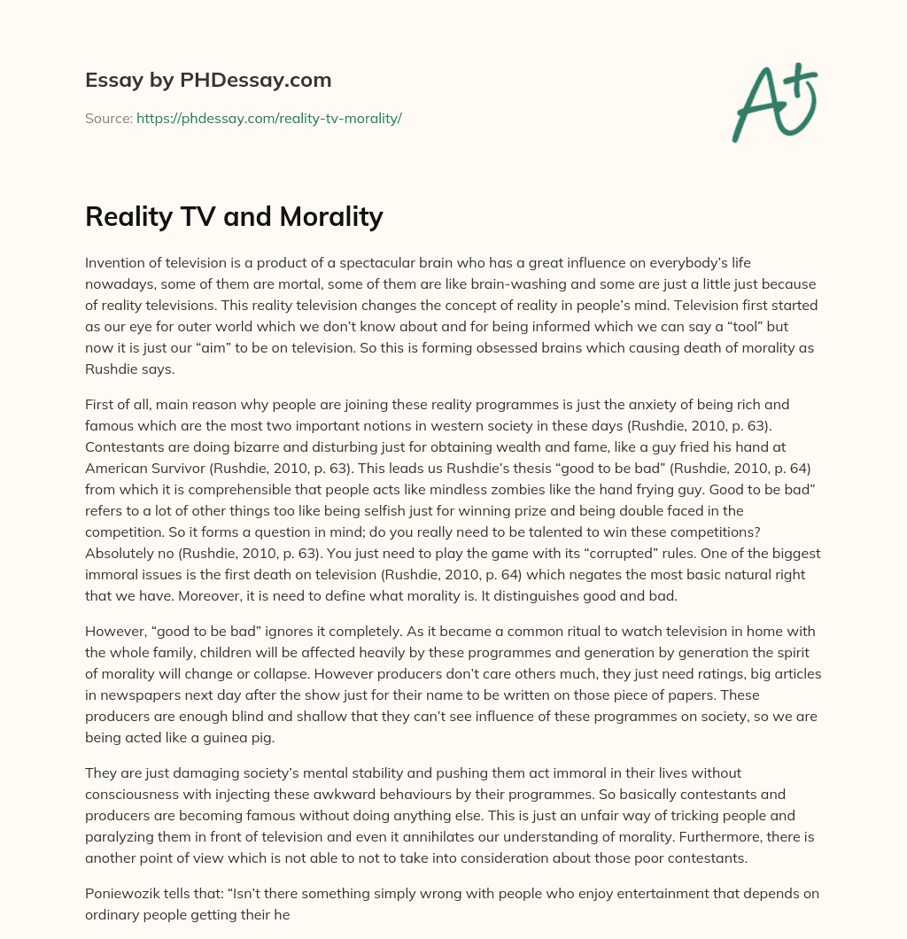 Reality TV and Morality essay