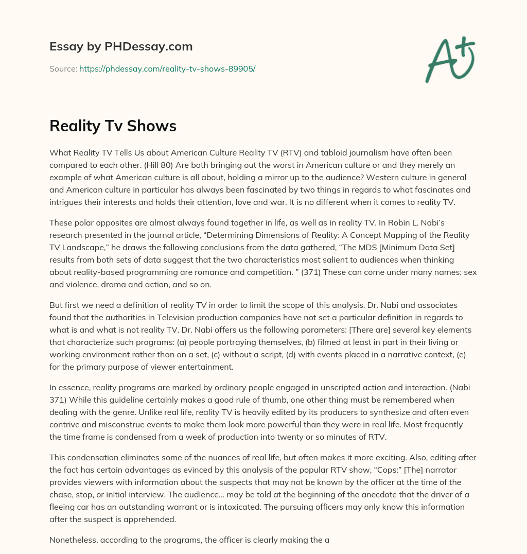 Reality Tv Shows essay