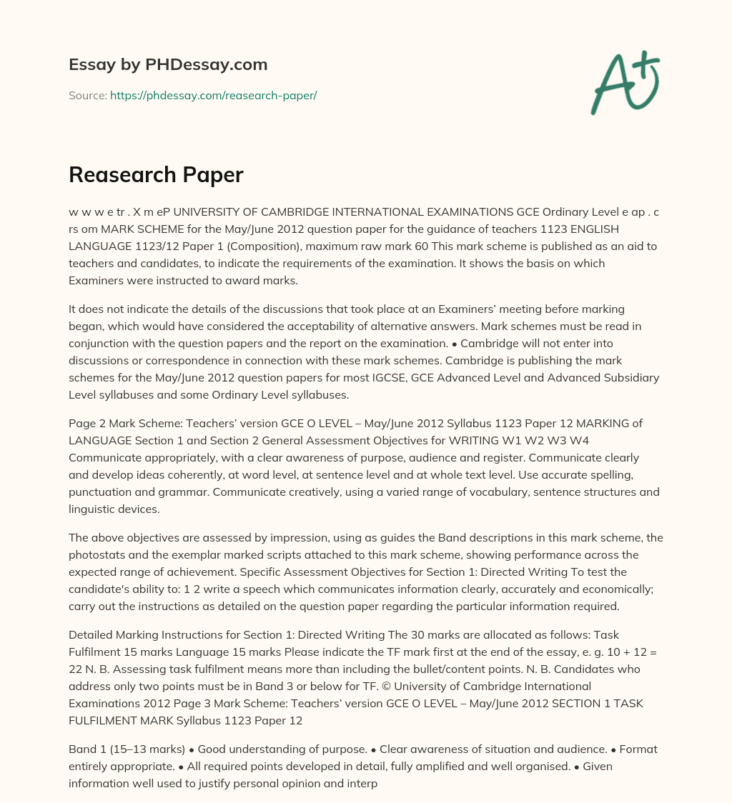 Reasearch Paper essay
