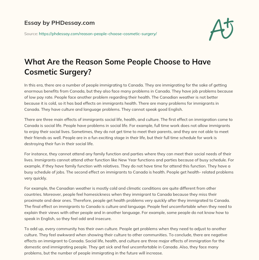 What Are the Reason Some People Choose to Have Cosmetic Surgery? essay