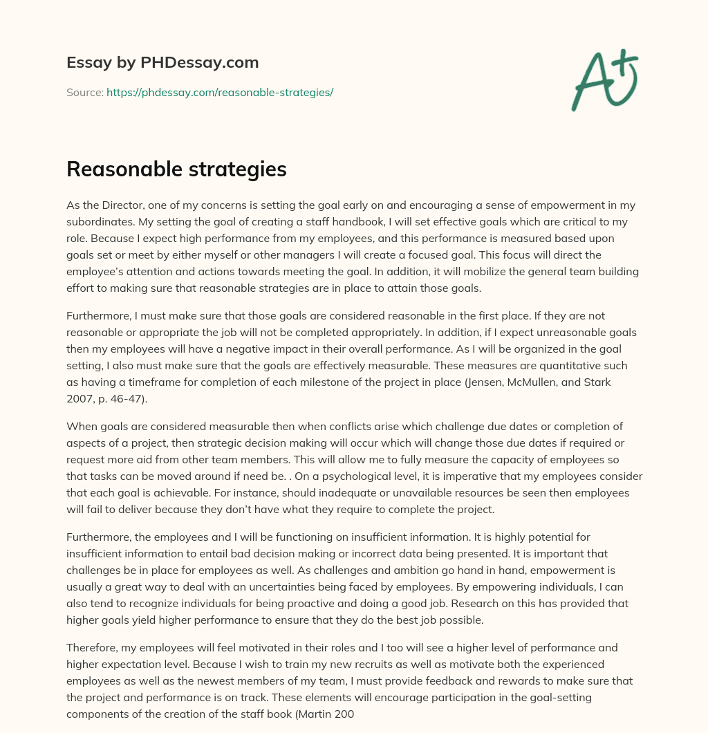 Reasonable strategies essay