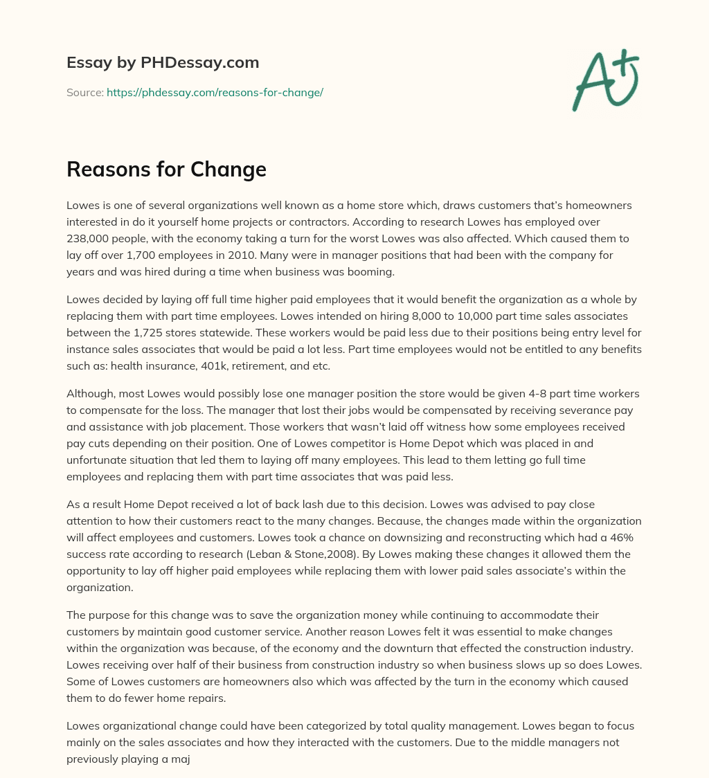 Reasons for Change essay