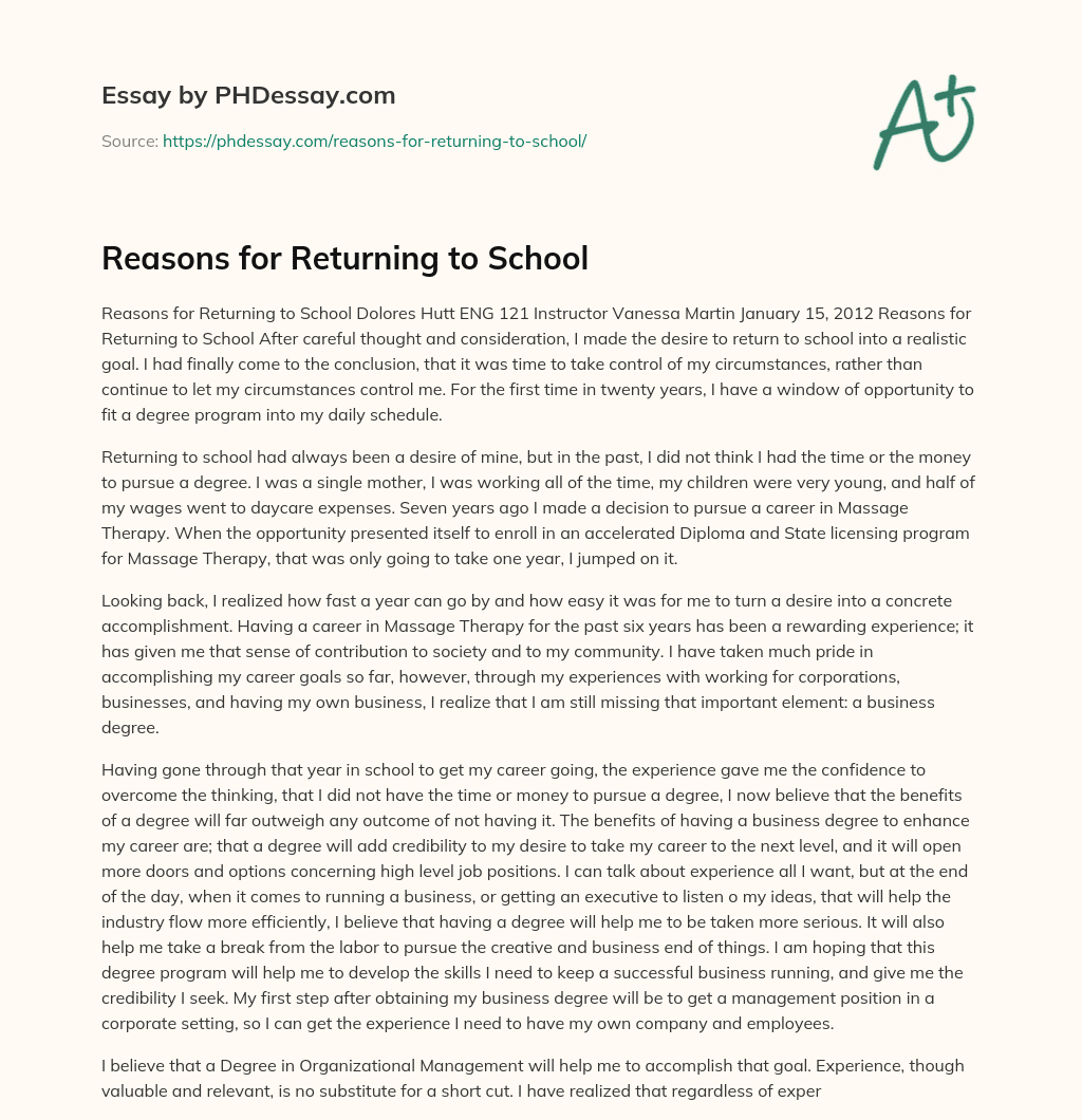 Reasons for Returning to School essay