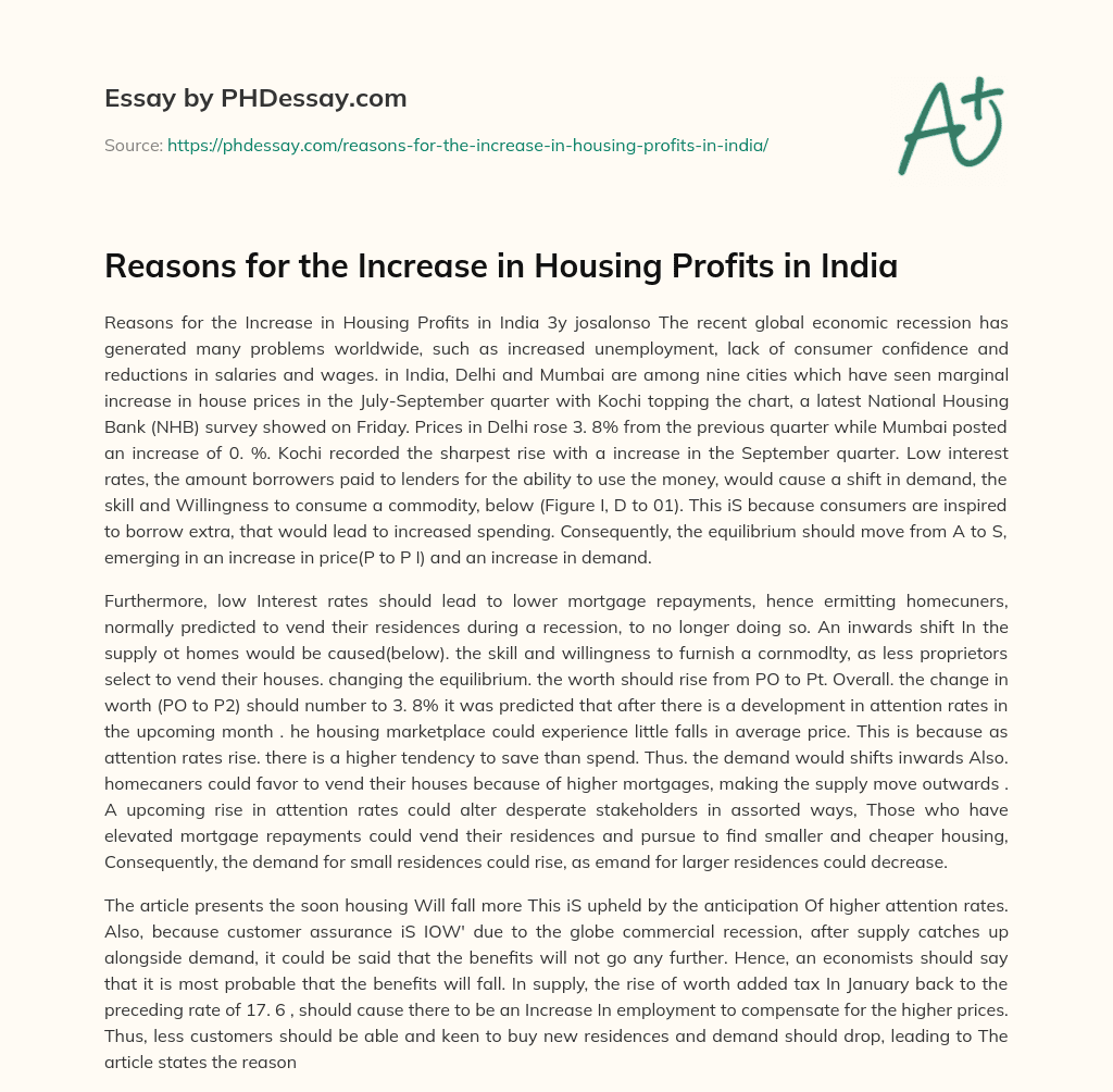 Reasons for the Increase in Housing Profits in India essay