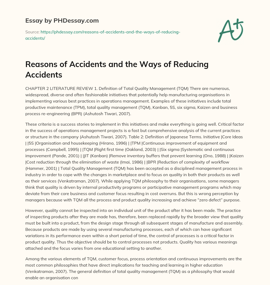 Reasons of Accidents and the Ways of Reducing Accidents essay