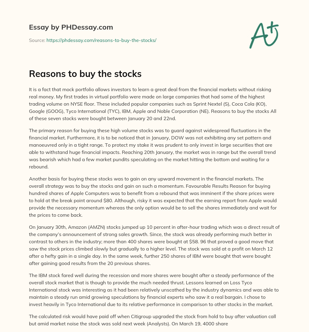 Reasons to buy the stocks essay