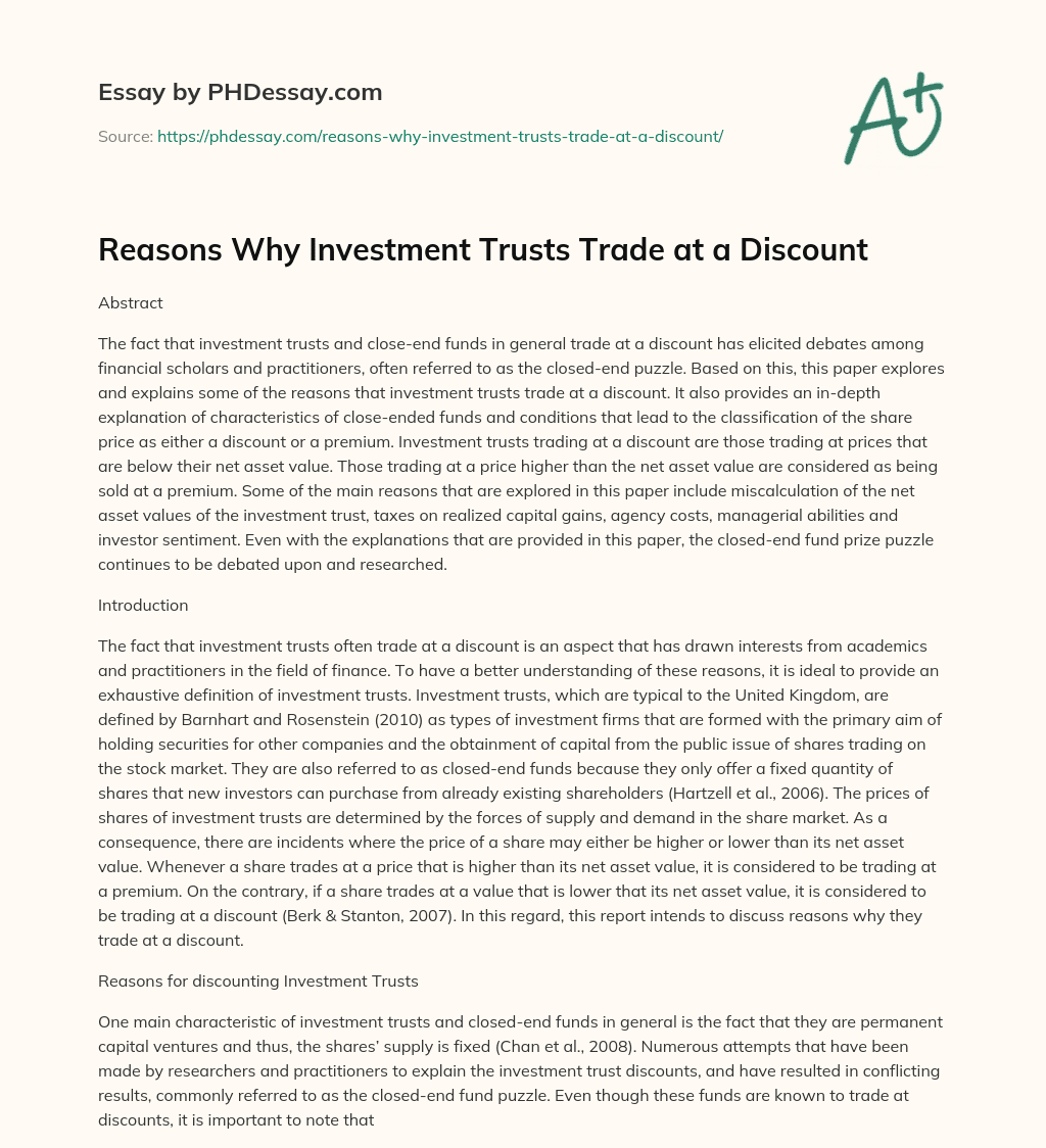 Reasons Why Investment Trusts Trade at a Discount essay