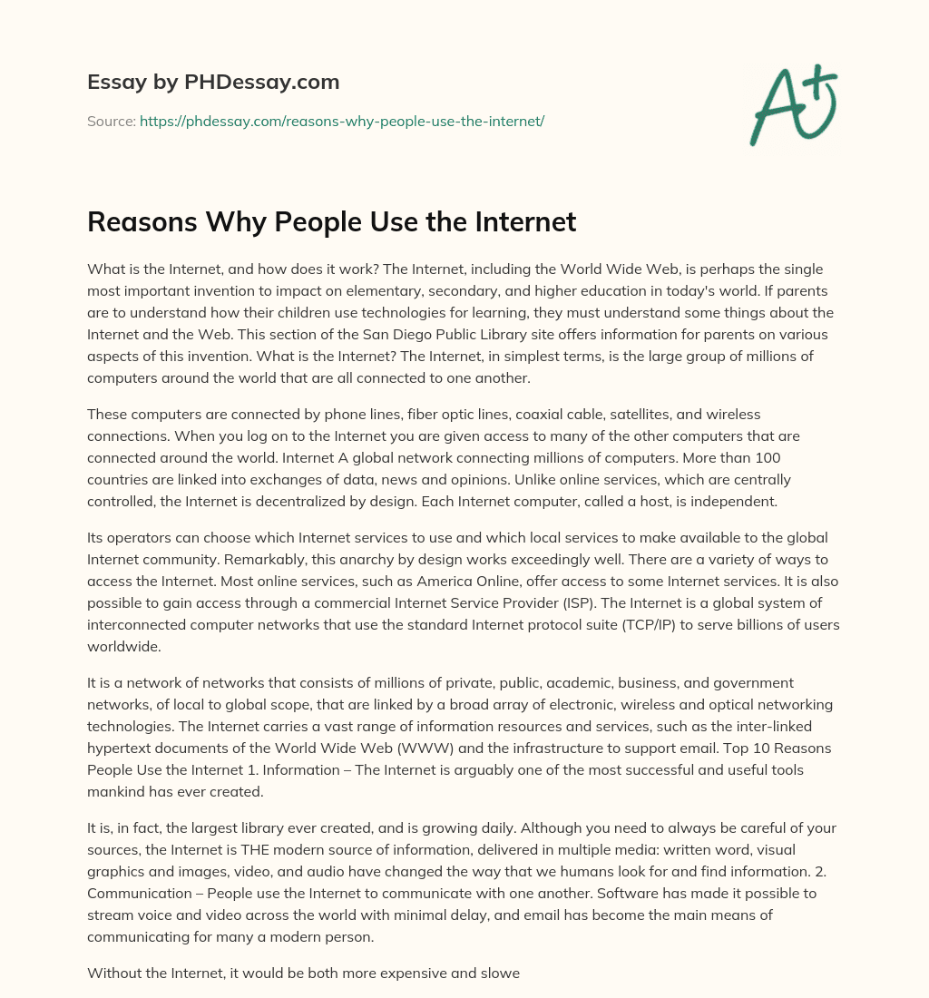 essay on the role of internet today