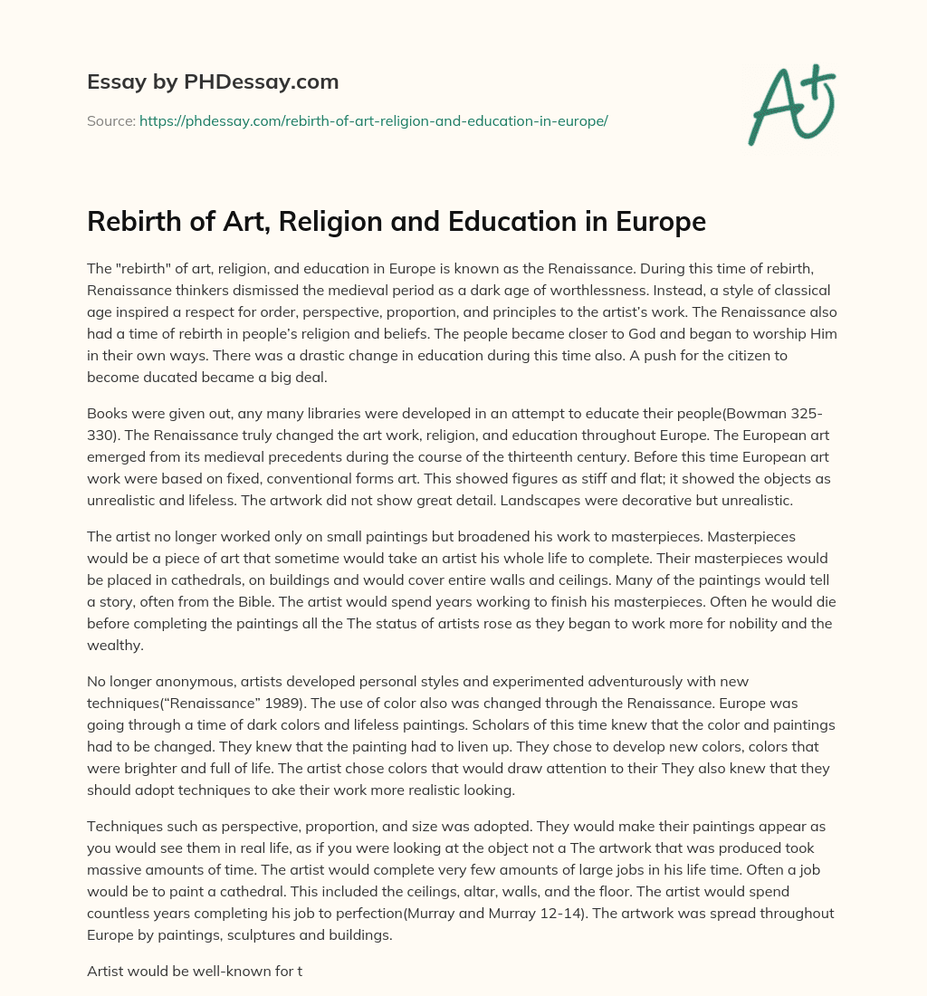 Rebirth of Art, Religion and Education in Europe essay