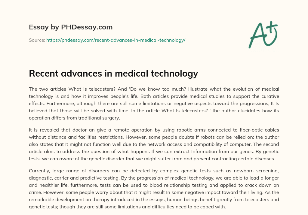 Recent advances in medical technology essay
