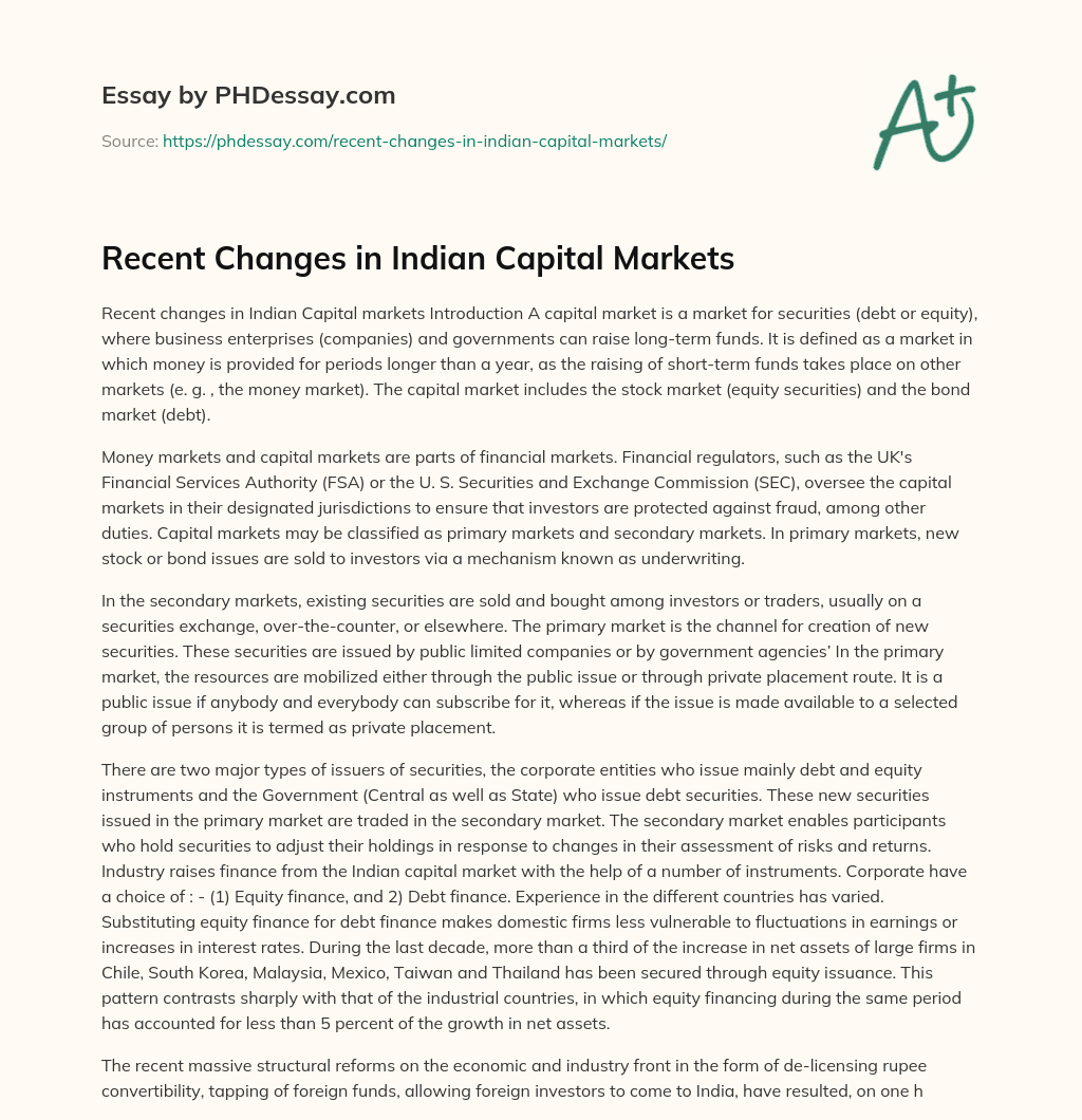 Recent Changes in Indian Capital Markets essay