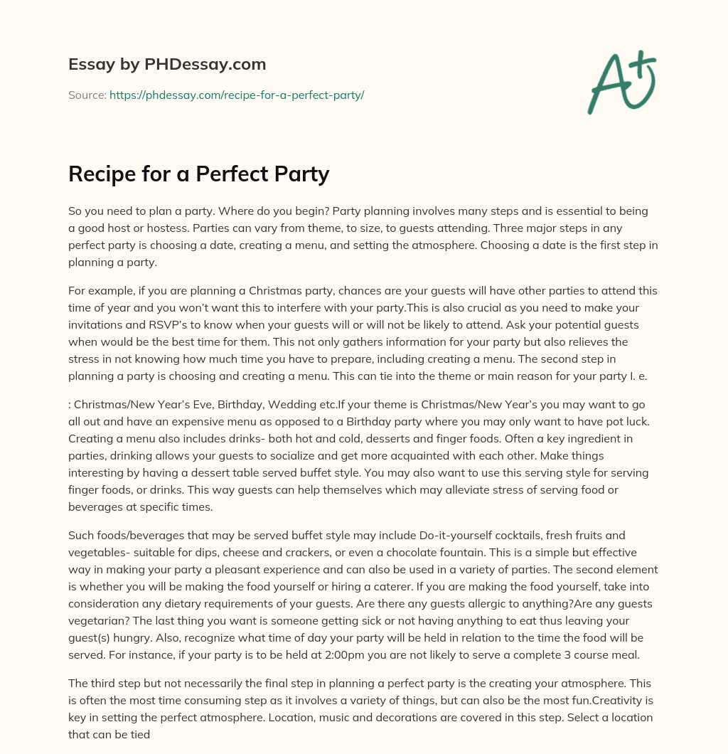 Recipe for a Perfect Party essay