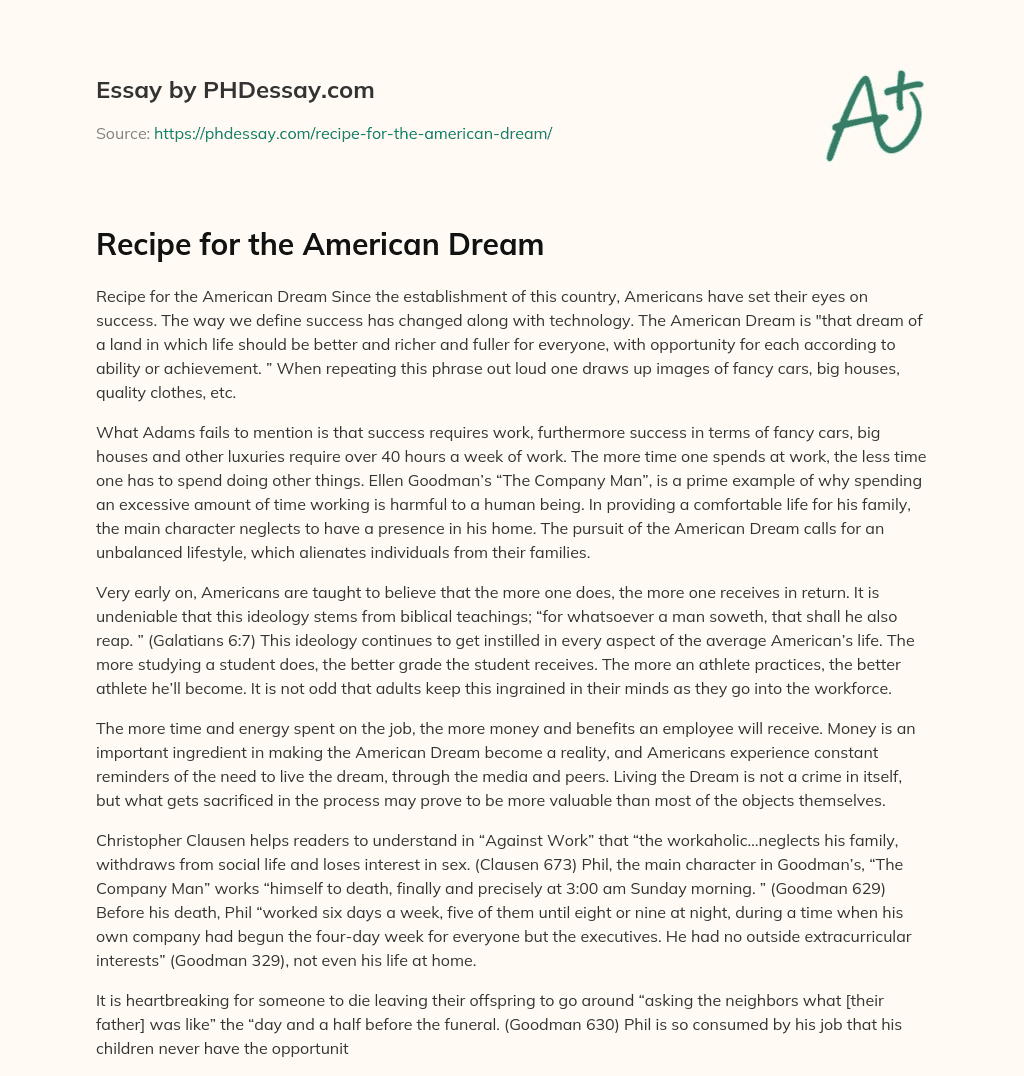 Recipe for the American Dream essay