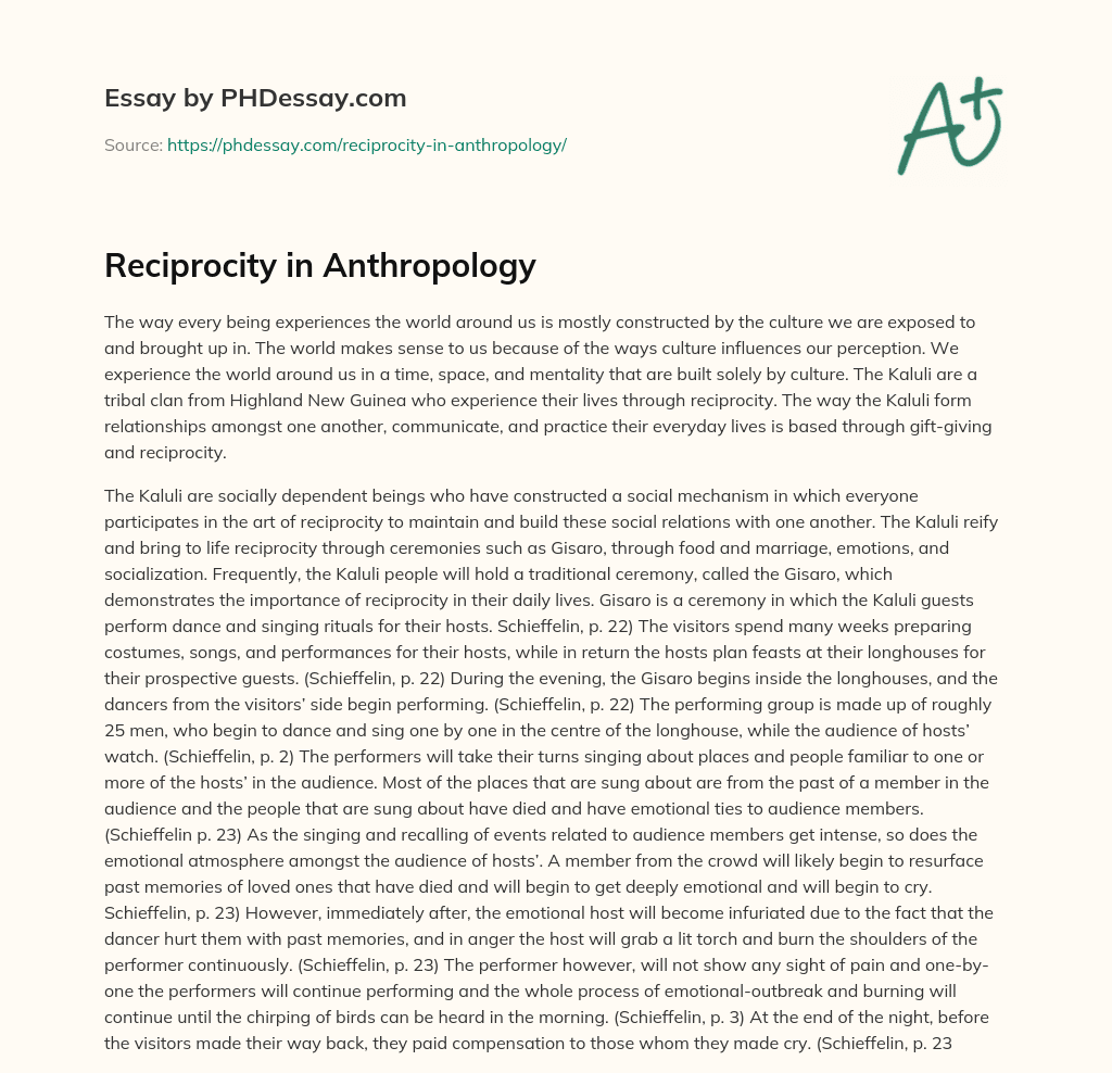 Reciprocity in Anthropology essay