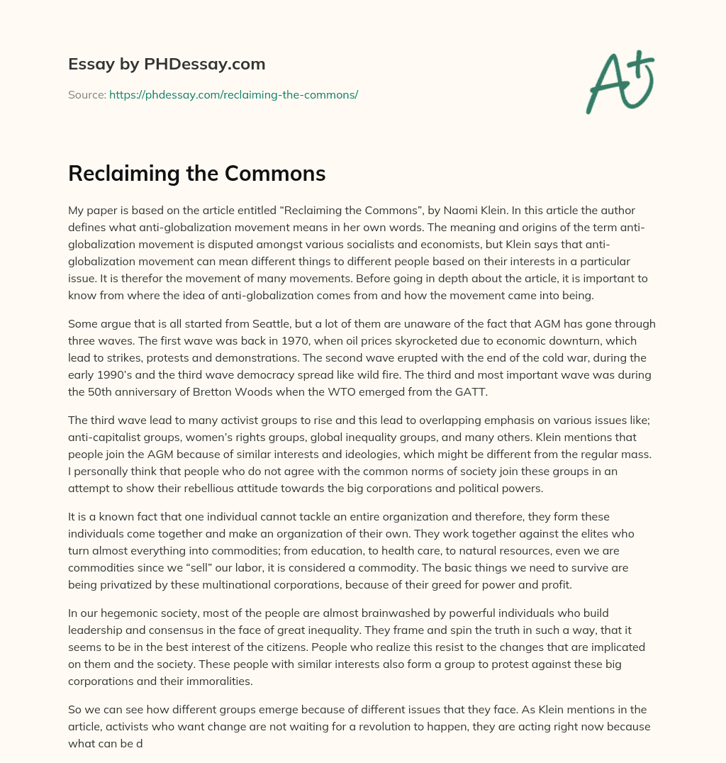Reclaiming the Commons essay