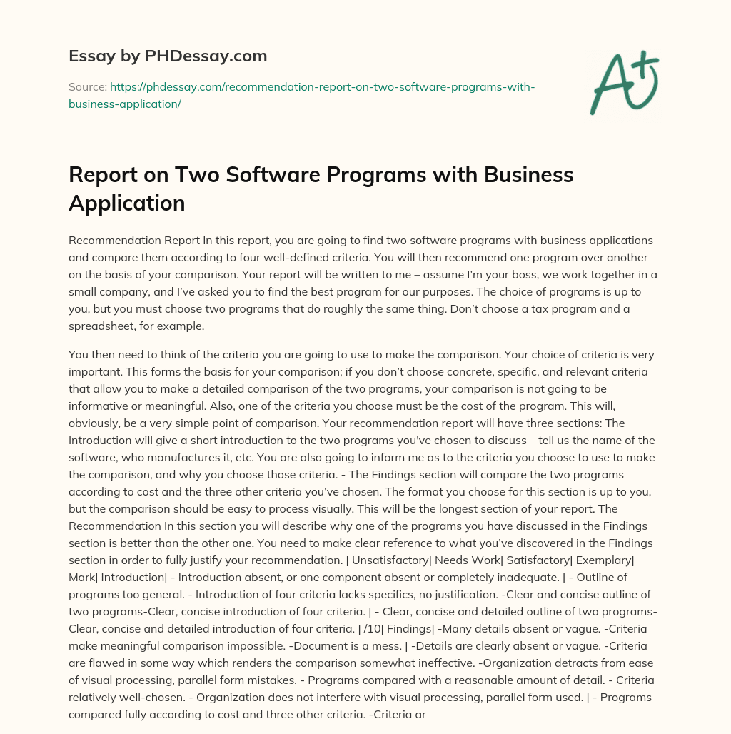 Report on Two Software Programs with Business Application essay