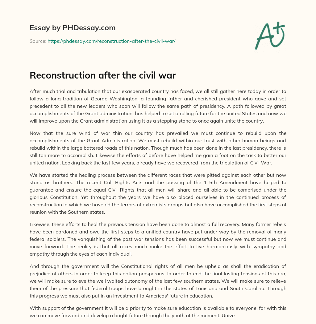 Reconstruction after the civil war essay