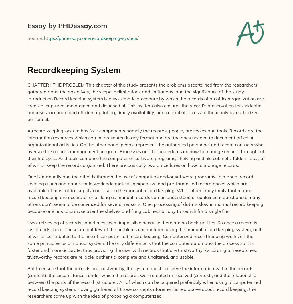 Recordkeeping System essay