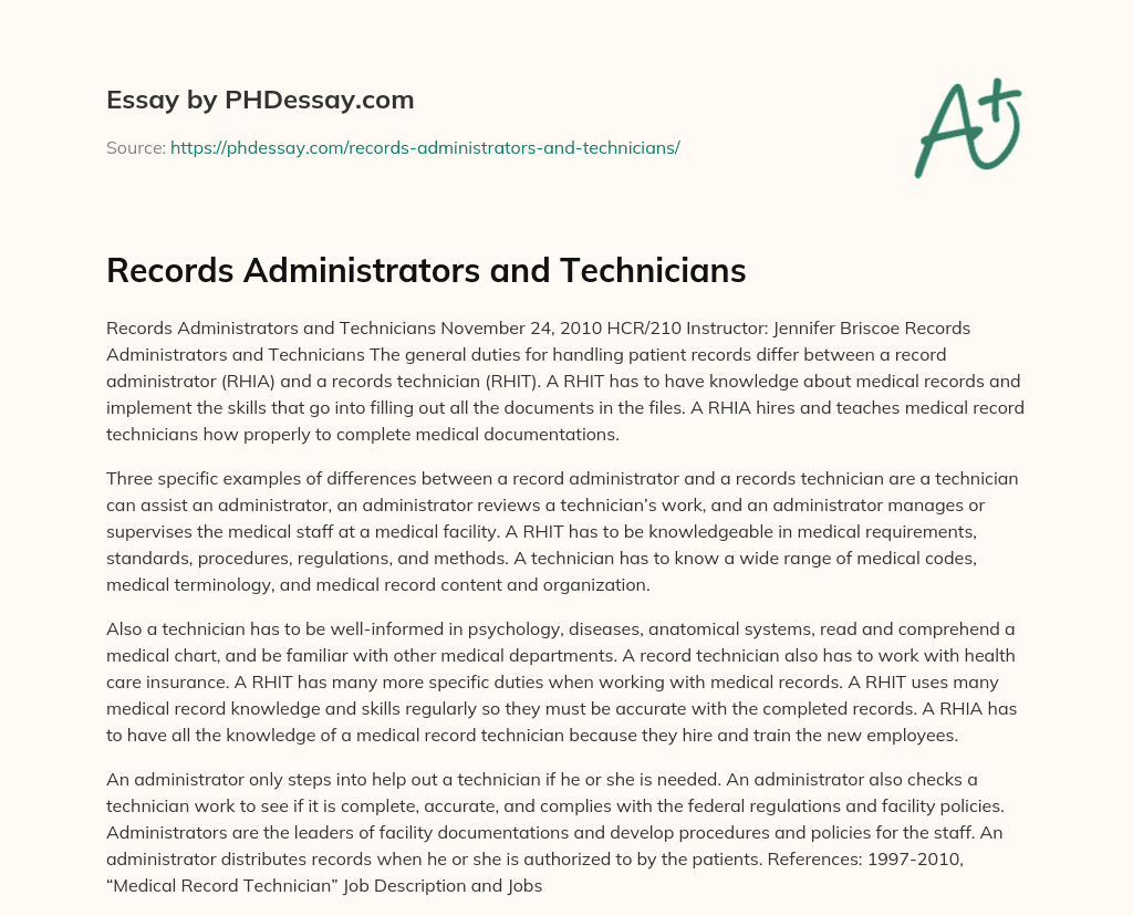 Records Administrators and Technicians essay