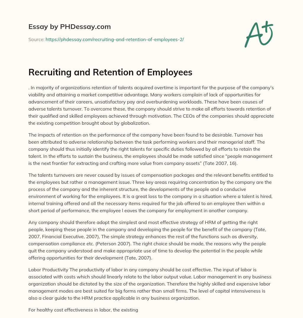 Recruiting and Retention of Employees essay