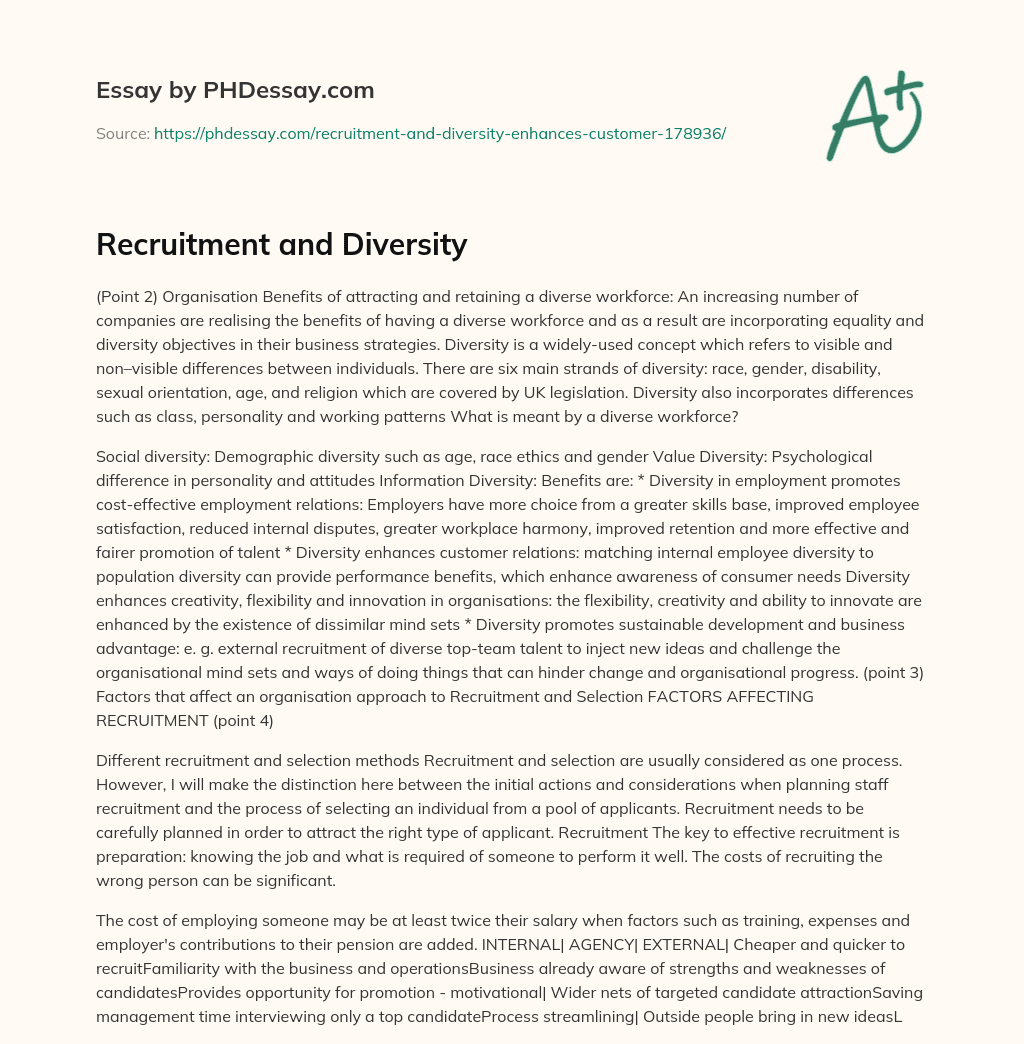 Recruitment and Diversity essay