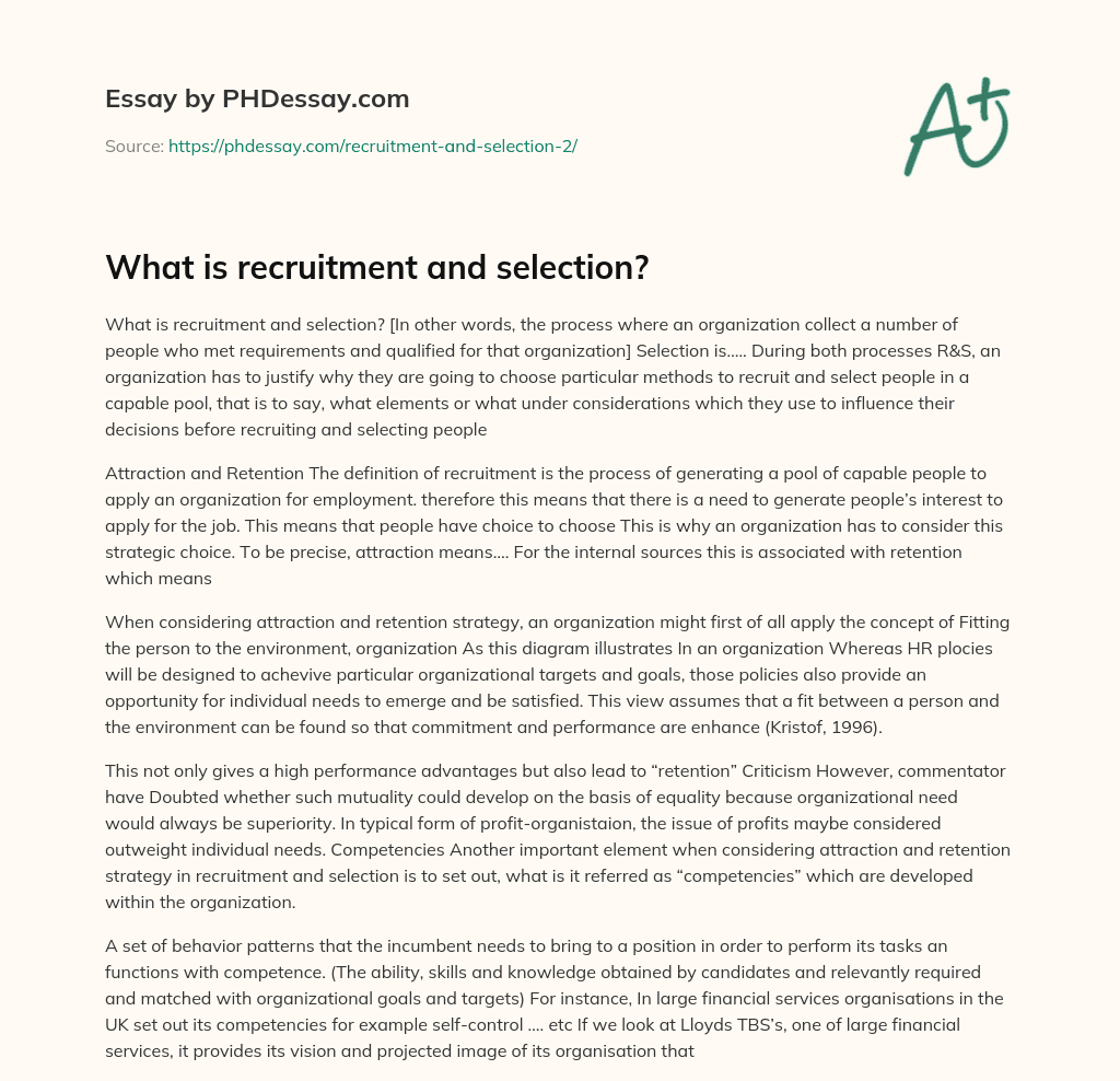 What is recruitment and selection? essay