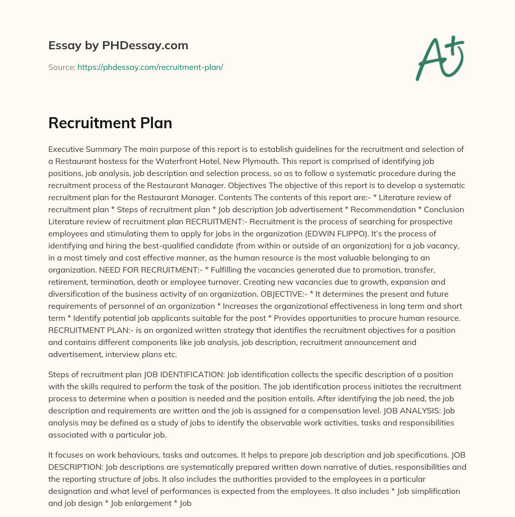 Recruitment Plan essay
