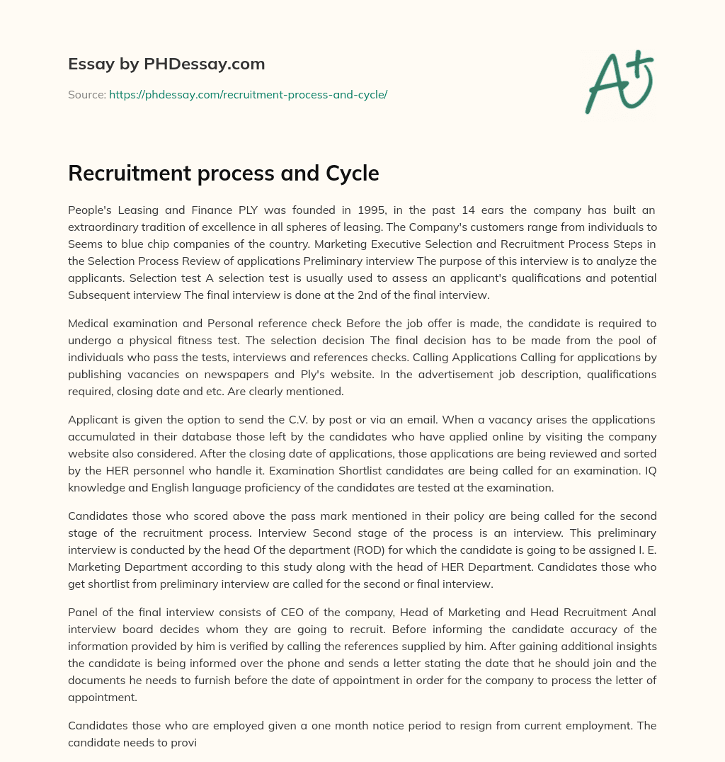 Recruitment process and Cycle essay