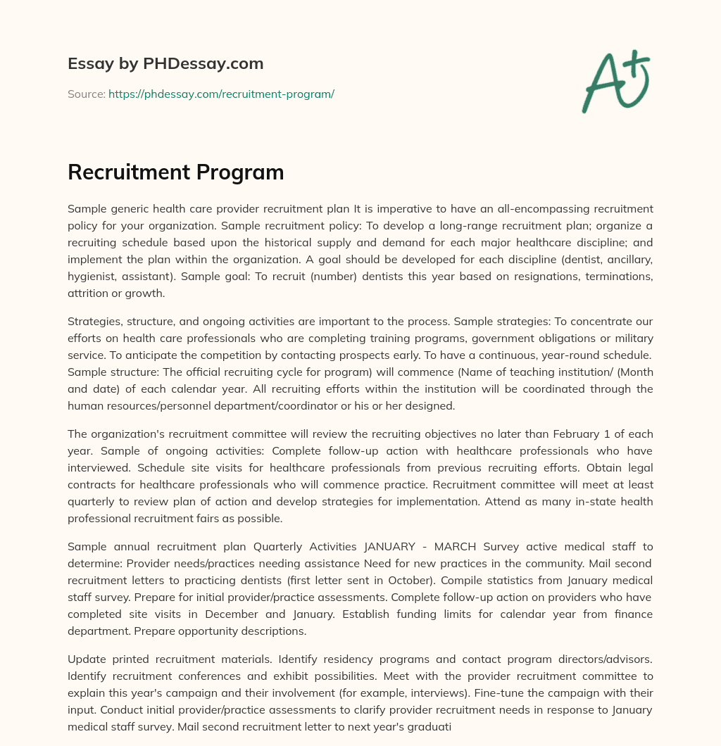 Recruitment Program essay