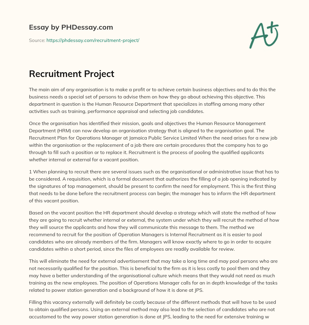 Recruitment Project essay