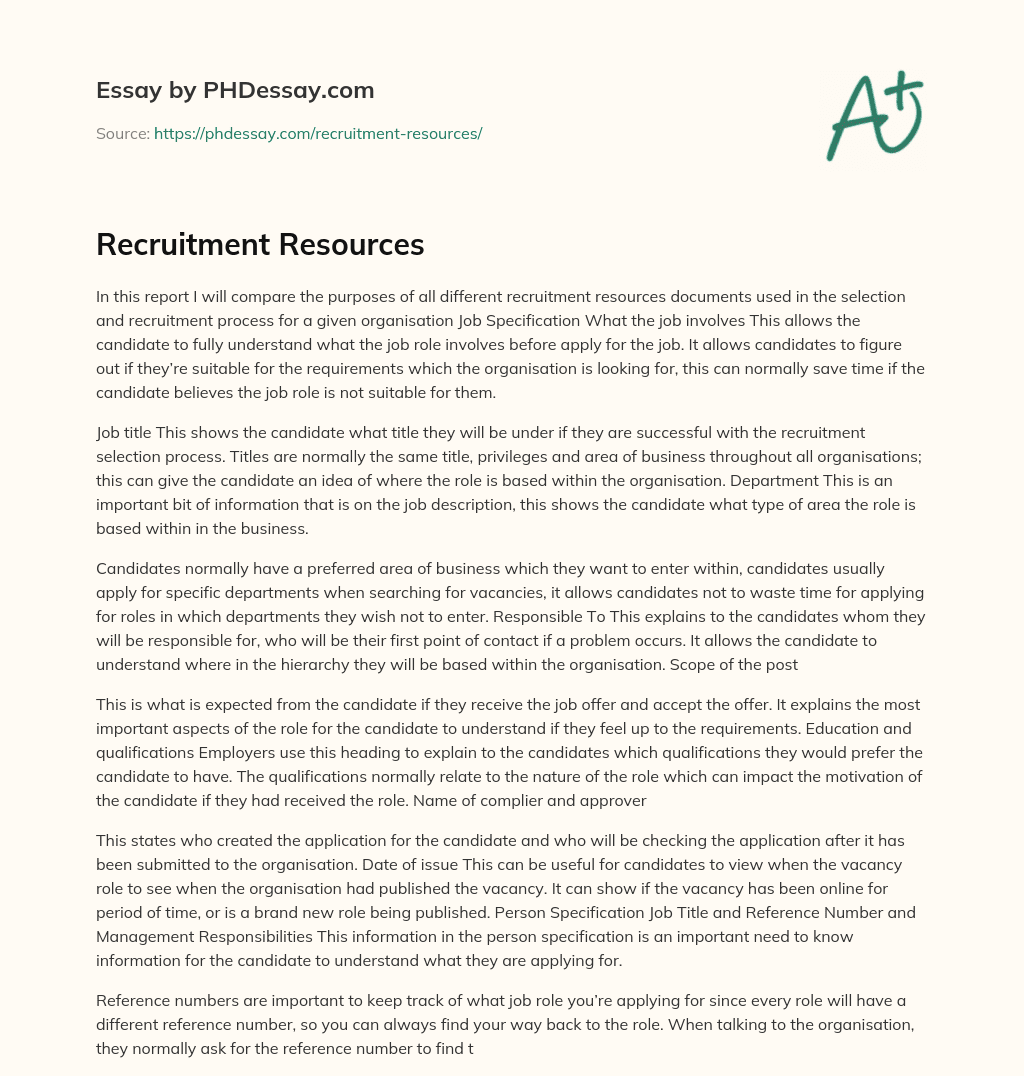 Recruitment Resources essay