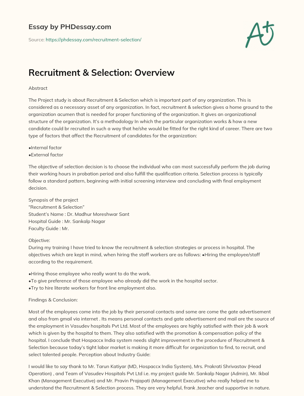 Recruitment & Selection: Overview essay