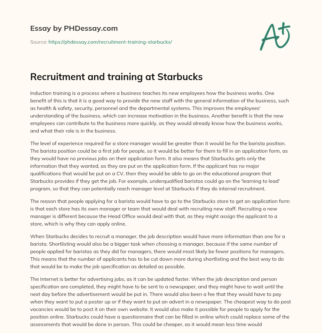 Recruitment and training at Starbucks essay