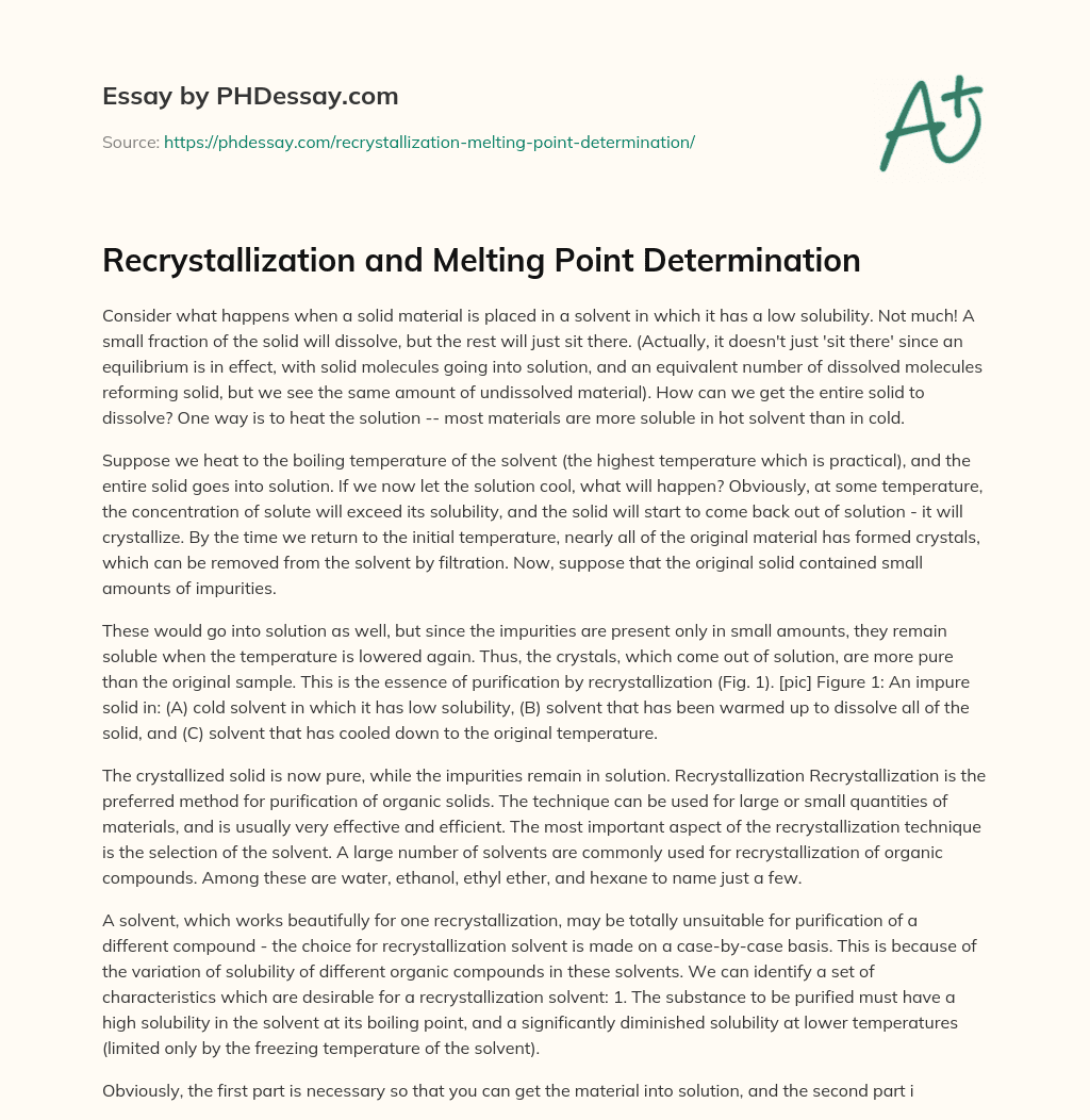 Recrystallization and Melting Point Determination essay