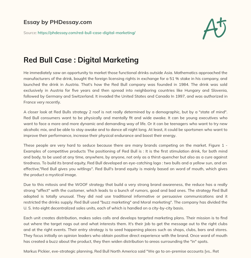 Red Bull Case : Digital Marketing essay