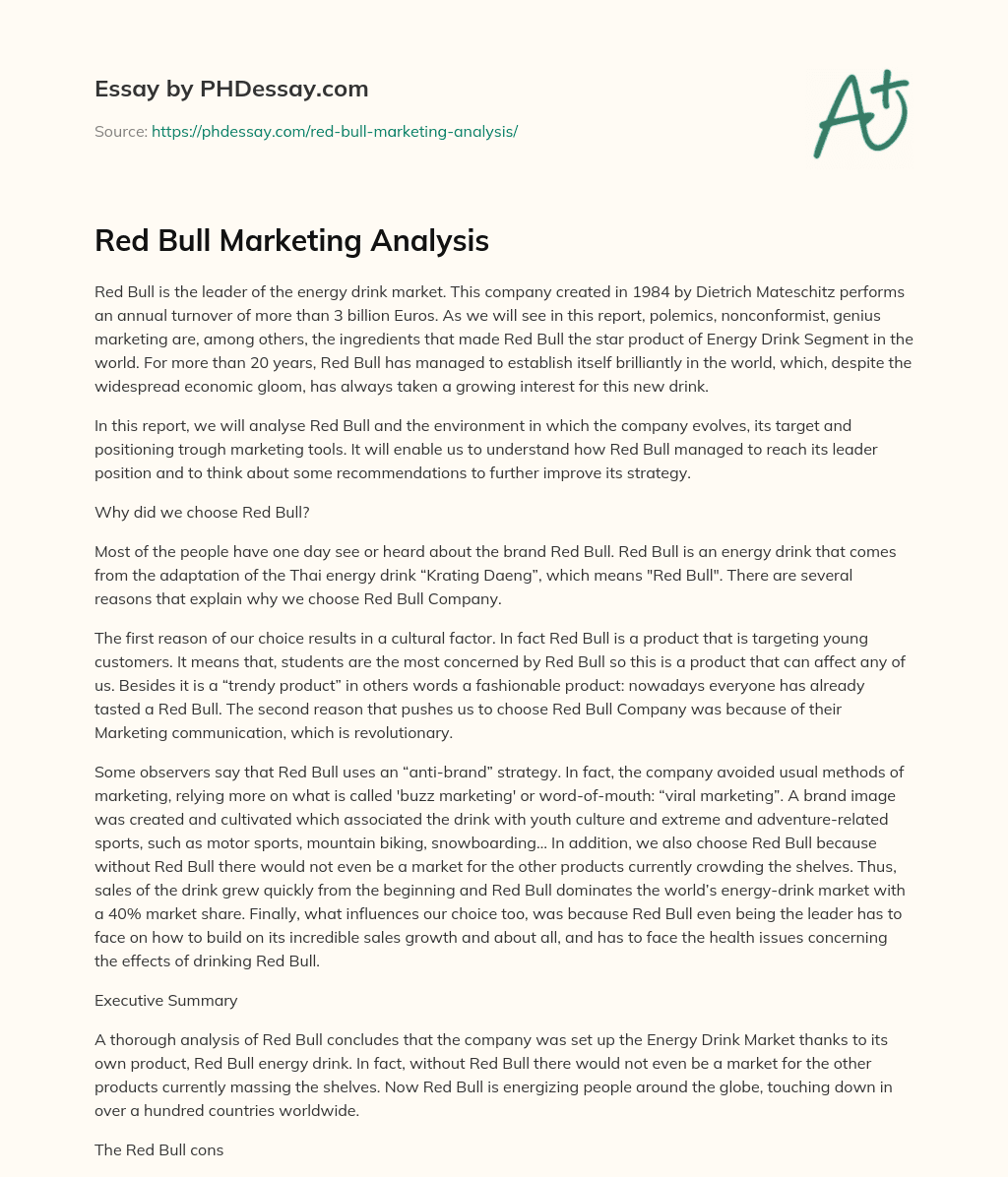 Red Bull Marketing Analysis essay