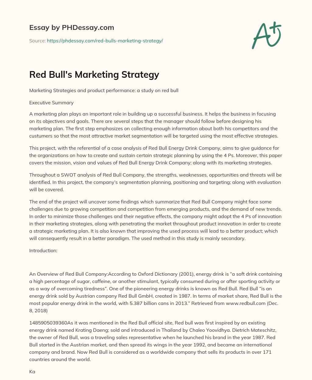 Red Bull’s Marketing Strategy essay
