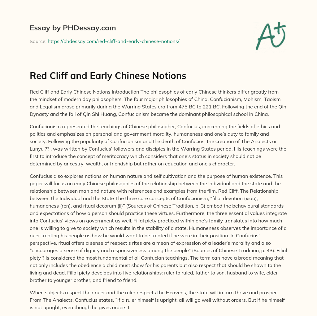 Red Cliff and Early Chinese Notions essay