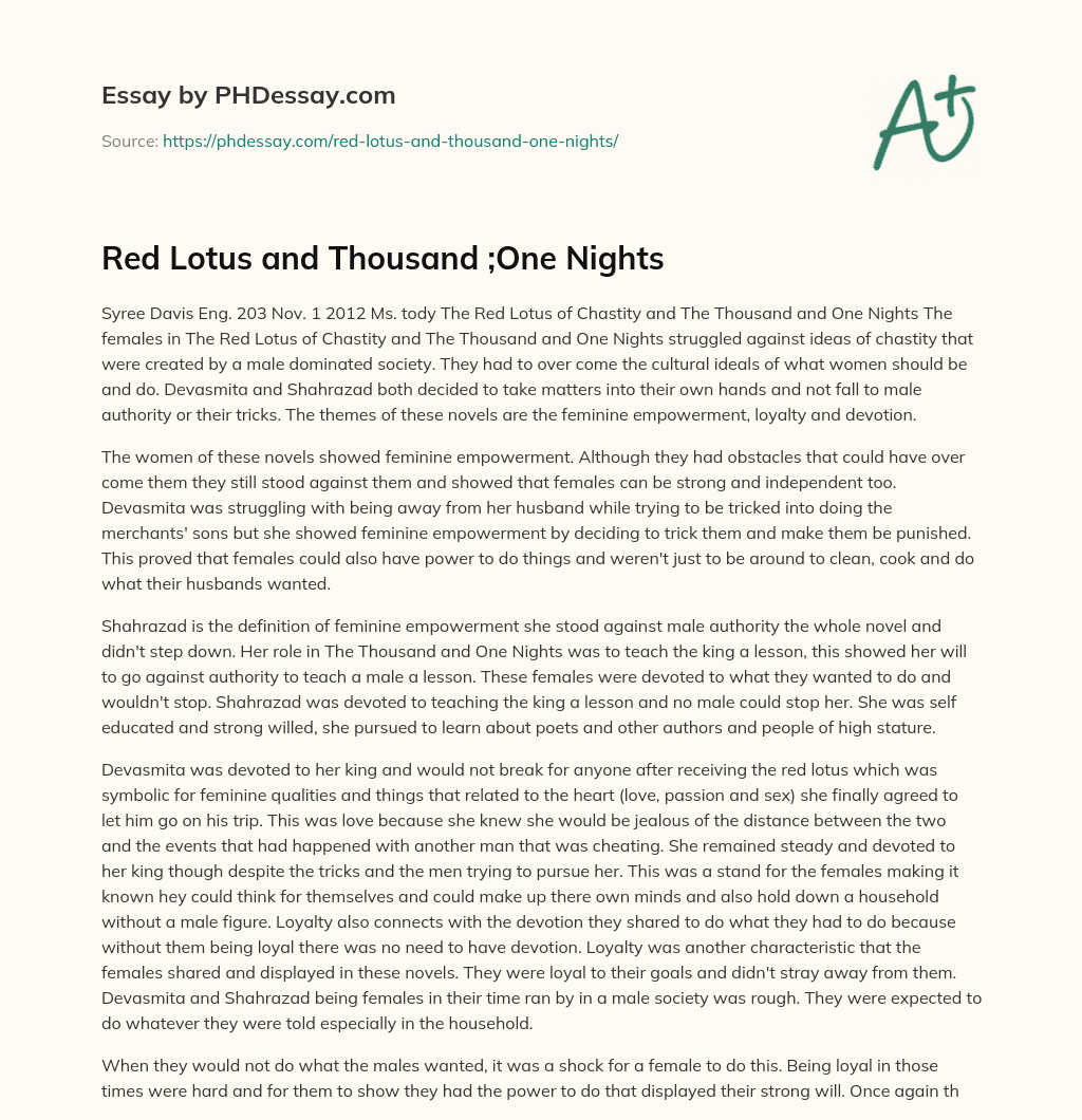 Red Lotus and Thousand ;One Nights essay