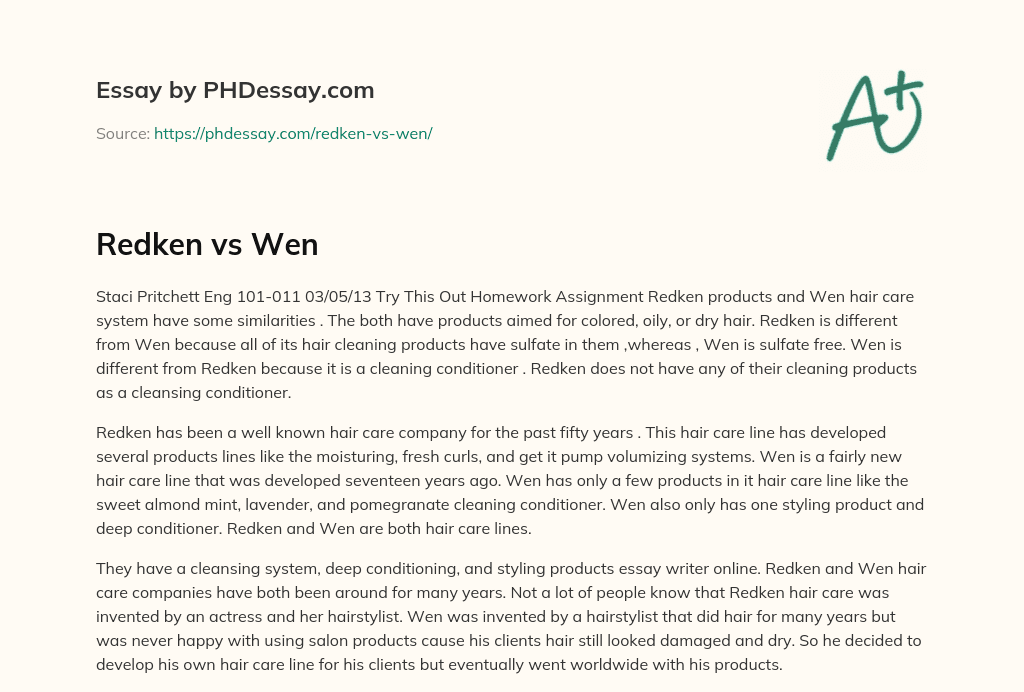 Redken vs Wen essay