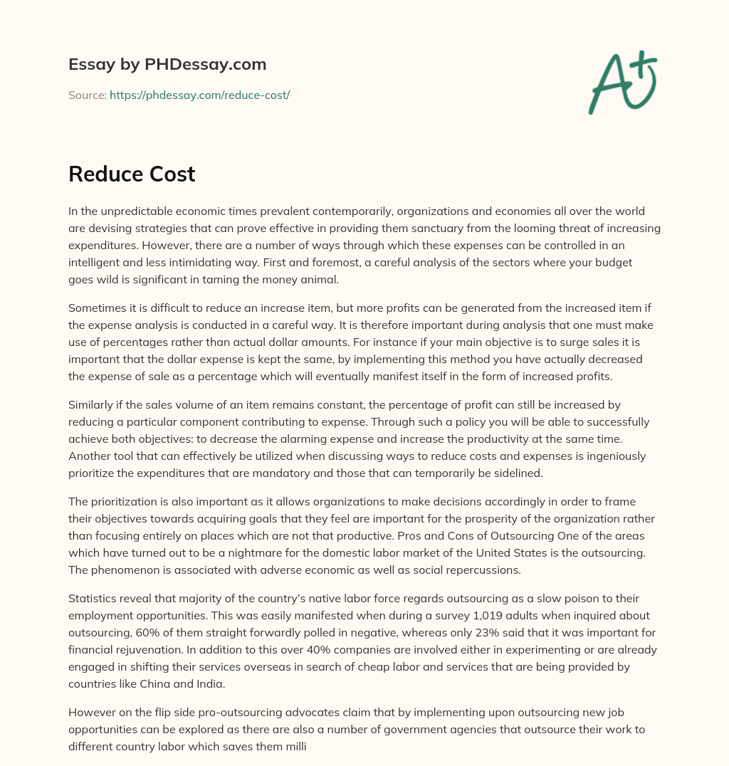 Strategies for Controlling Expenses in Unpredictable Economic Times essay
