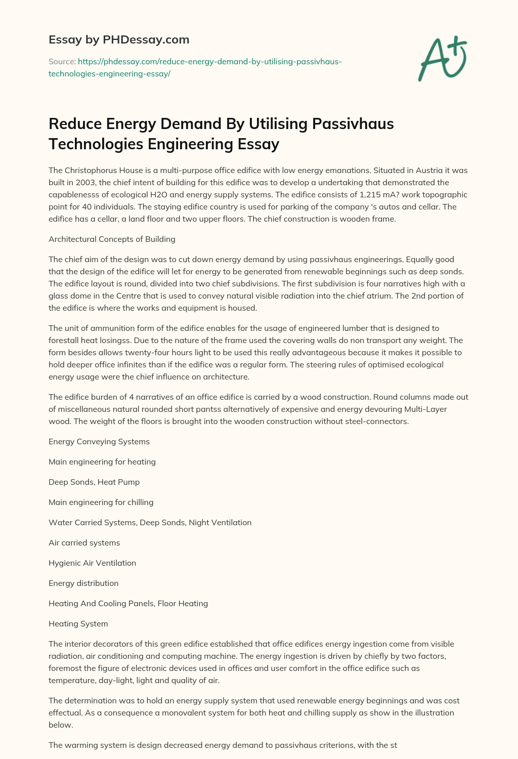 Reduce Energy Demand By Utilising Passivhaus Technologies Engineering Essay essay