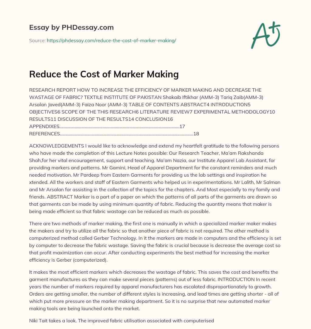 Reduce the Cost of Marker Making essay